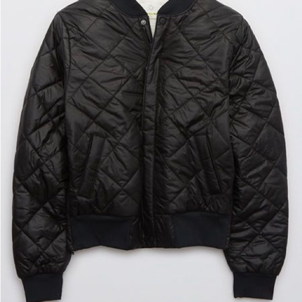 Aerie Black Quilted Bomber Jacket